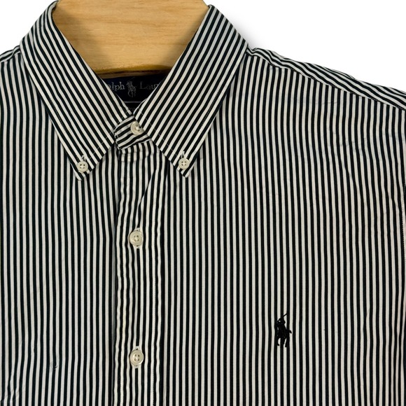 Ralph Lauren Other - Vintage Ralph Lauren Button Down Shirt Men Large Black White Striped Custom Fit